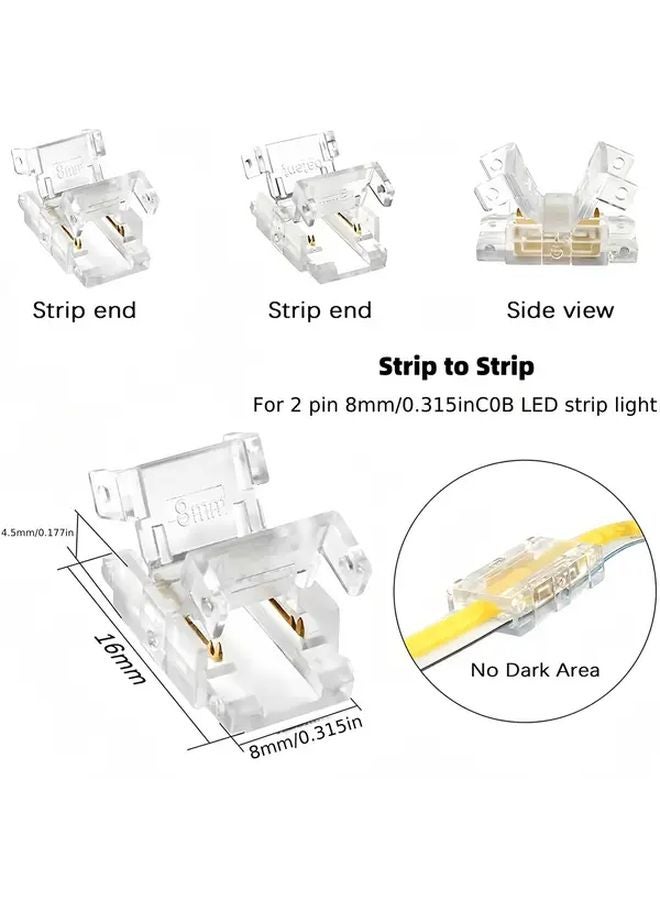 OB2P موصلات شريط LED COB بدون لحام 8 مم 20 قطعة 2 دبوس 3 دبوس وصلات تمديد تشغيل فوري - Image 3
